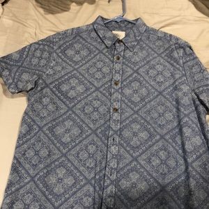 Blue Patterned Short Sleeve Button Up